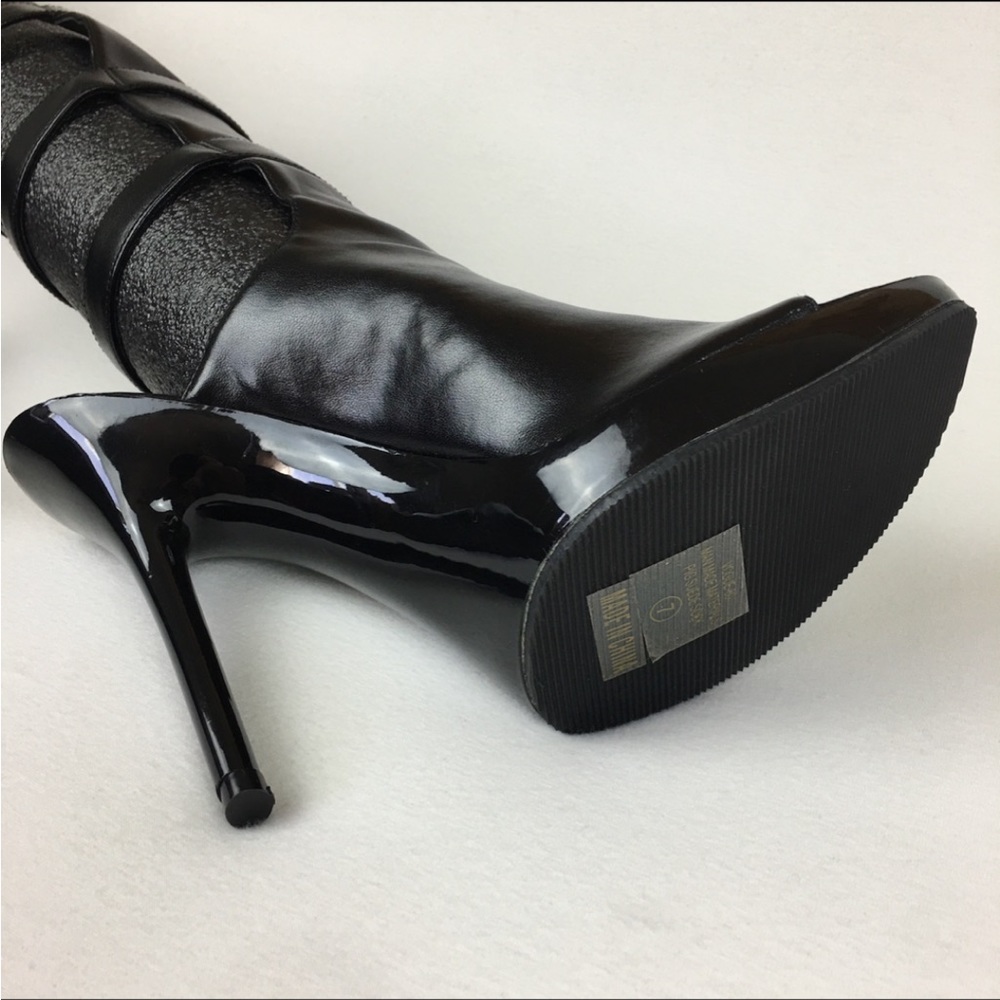 Pleaser Vogue open toe sandal boots black 3 buckle straps mid calf women 7 new - Picture 6 of 8